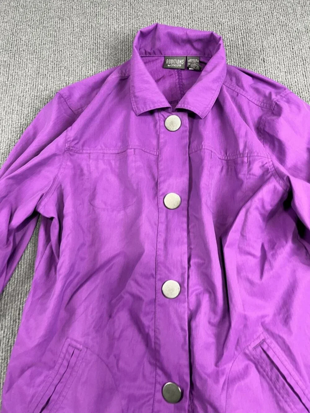 Additions By Chicos Womens Purple Button-Front Jacket Roll-Tab Sleeves Size 3 - Picture 4 of 10